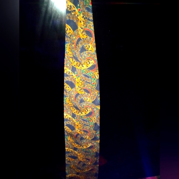 Men's gold and blue Paisley printed tie - Picture 1 of 1